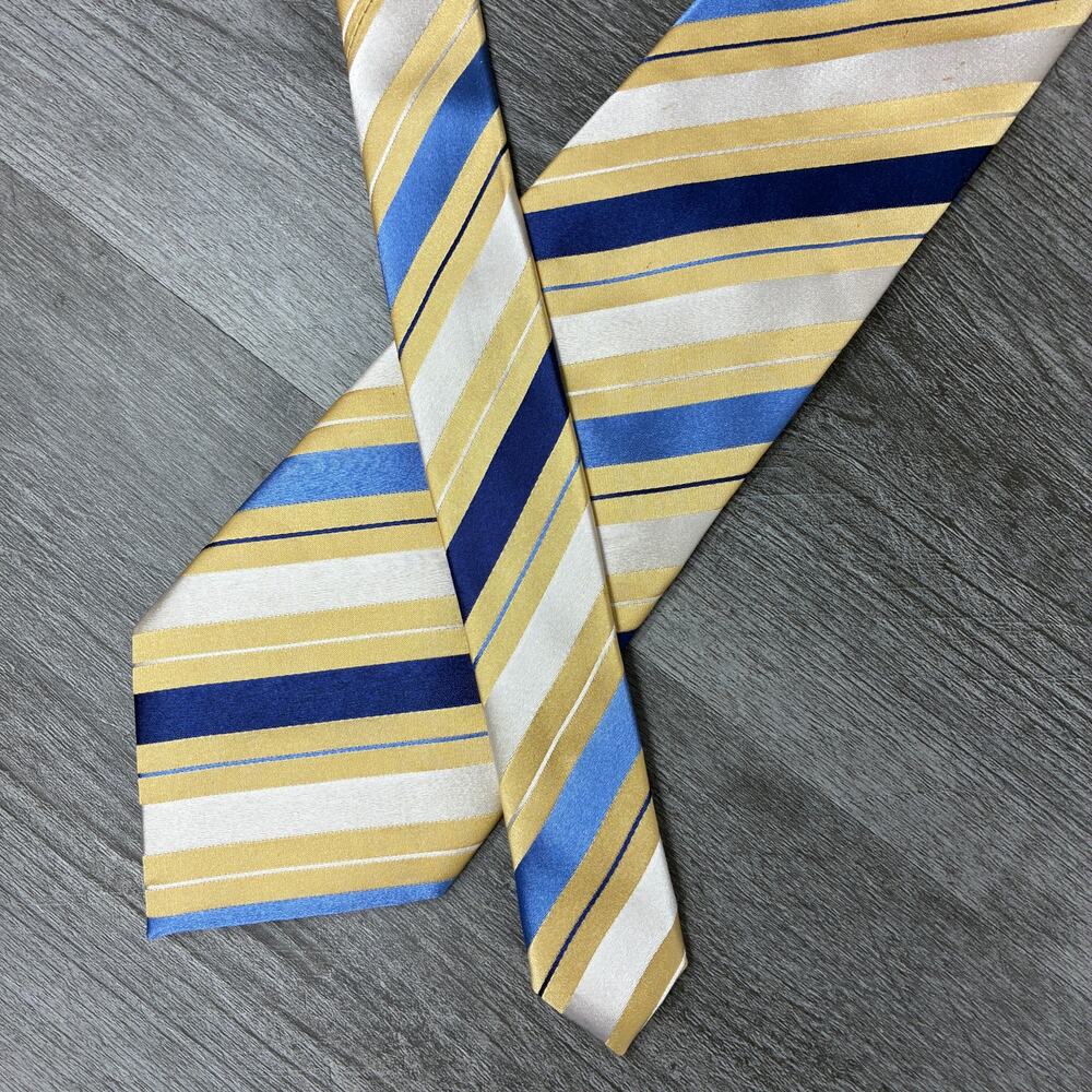 Donald J Trump Signature Collection Silk Tie Gold Blue Stripe 4" 58.5"